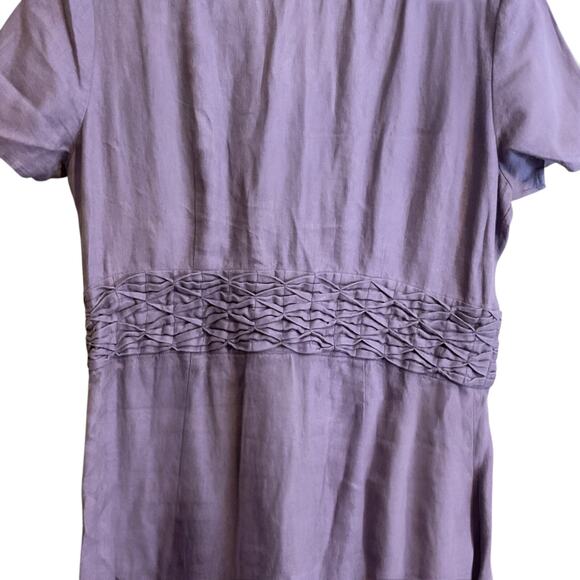 ORVIS Dress Women’s Size 14 Purple Linen Midi Short Sleeve A-line V-Neck - Picture 13 of 16
